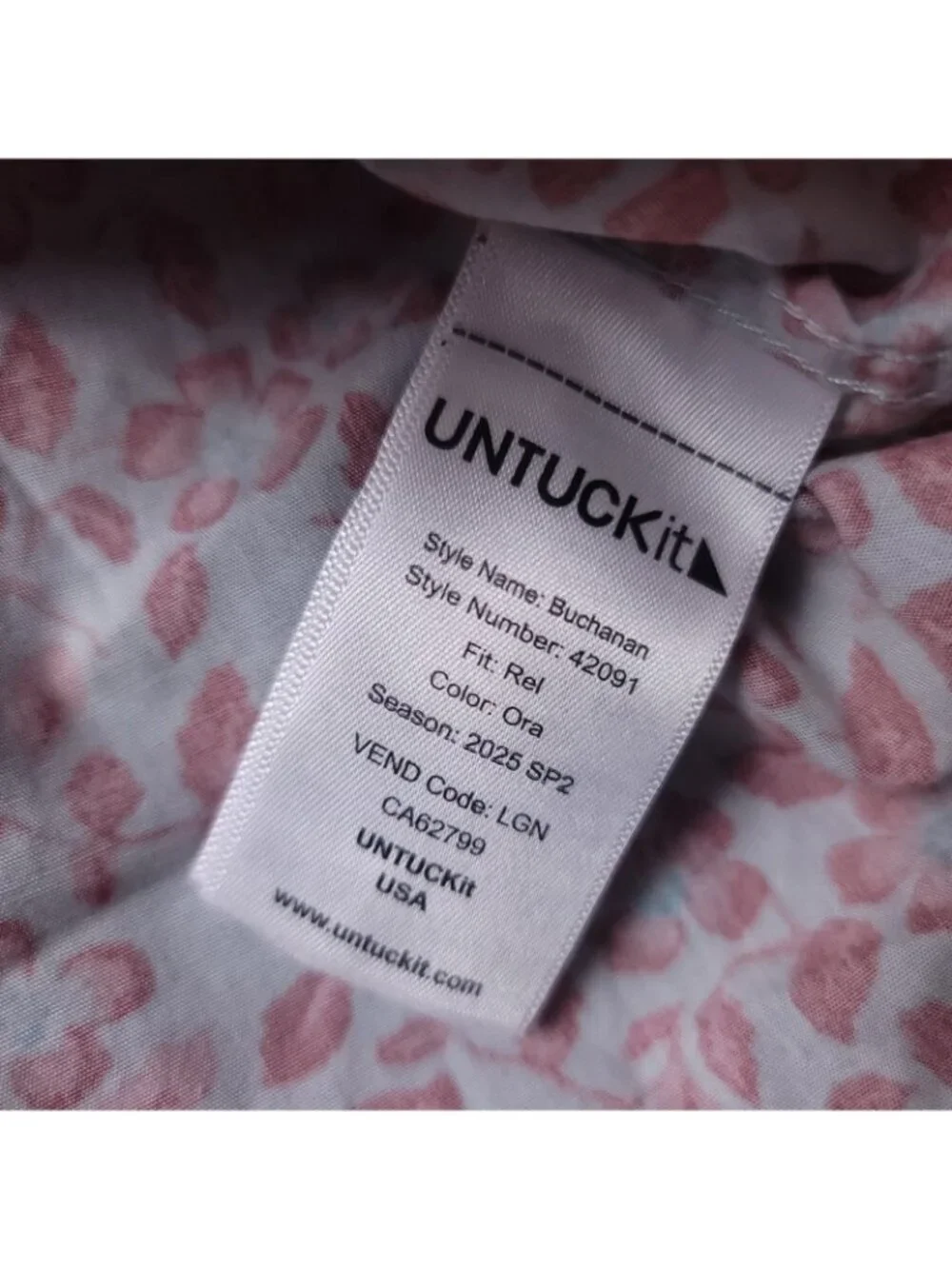 UNTUCKit Buchanan Shirt Mens L Large Relaxed Pink Button Floral Short Sleeve